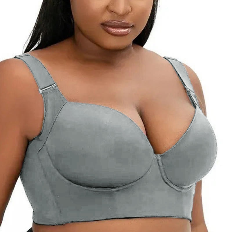 Plus Size Deep V Grey Full Coverage Bras