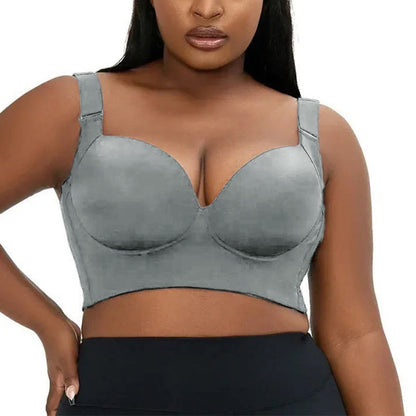 Plus Size Deep V Grey Full Coverage Bras