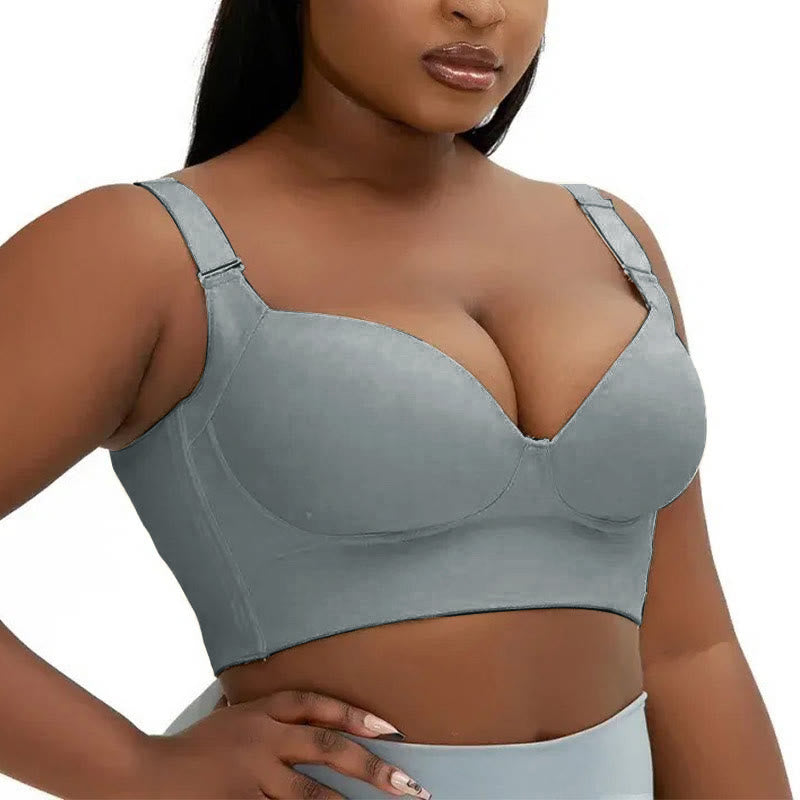 Plus Size Deep V Grey Full Coverage Bras