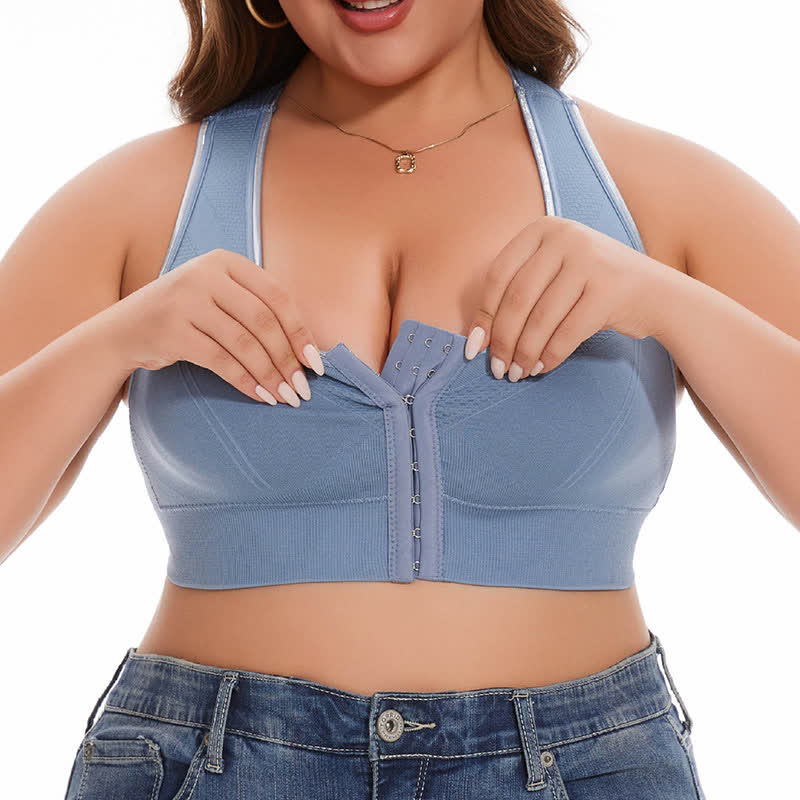 Plus Size Seamless Front Closure Wireless Racerback Bra