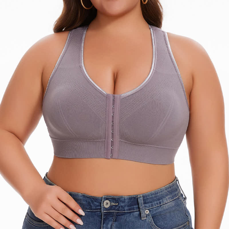 Plus Size Seamless Front Closure Wireless Racerback Bra