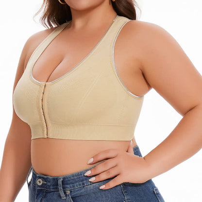 Plus Size Seamless Front Closure Wireless Racerback Bra