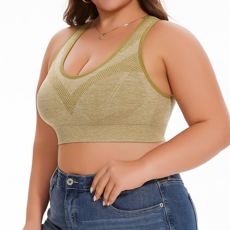 Plus Size Breathable Seamless Hollow Wireless Racerback Bra