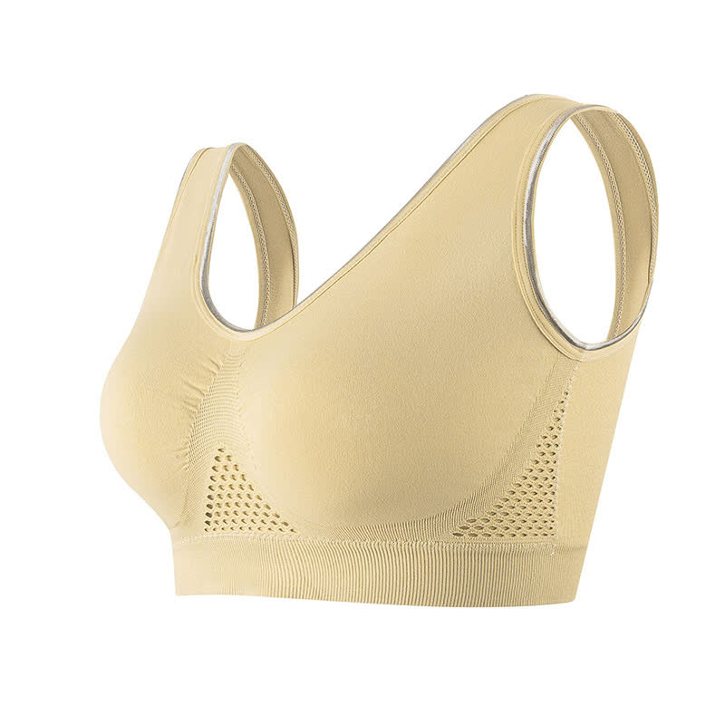 Plus Size Breathable Seamless Hollow Wireless Sports Bra