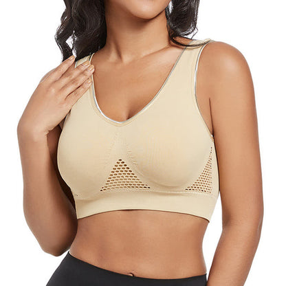 Plus Size Breathable Seamless Hollow Wireless Sports Bra