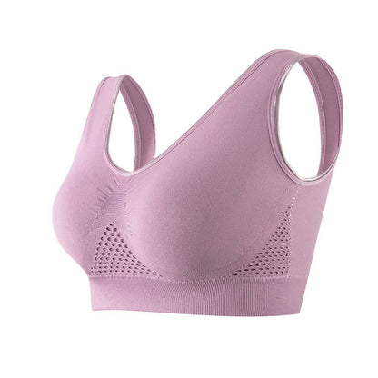 Plus Size Breathable Seamless Hollow Wireless Sports Bra