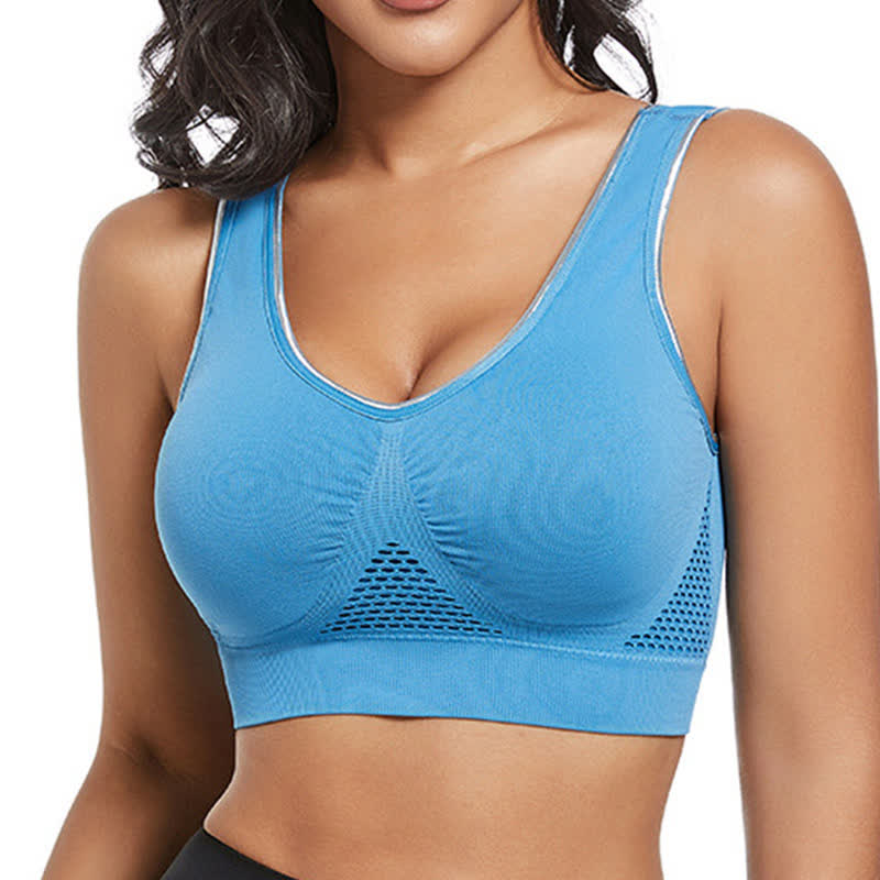 Plus Size Breathable Seamless Hollow Wireless Sports Bra