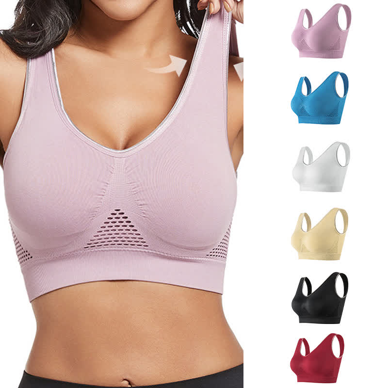 Plus Size Breathable Seamless Hollow Wireless Sports Bra