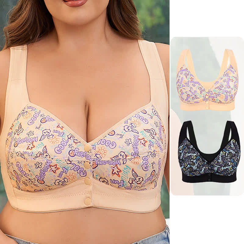 Plus Size Printed Front Closure Wire-Free Bra