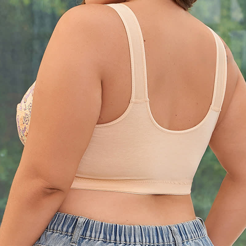 Plus Size Printed Front Closure Wire-Free Bra