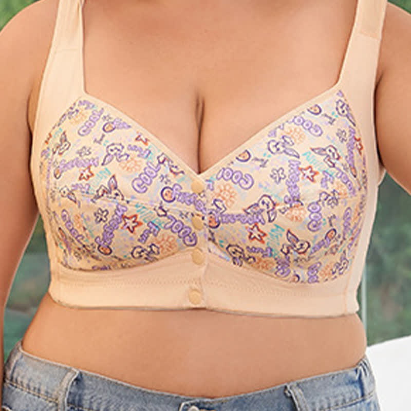 Plus Size Printed Front Closure Wire-Free Bra