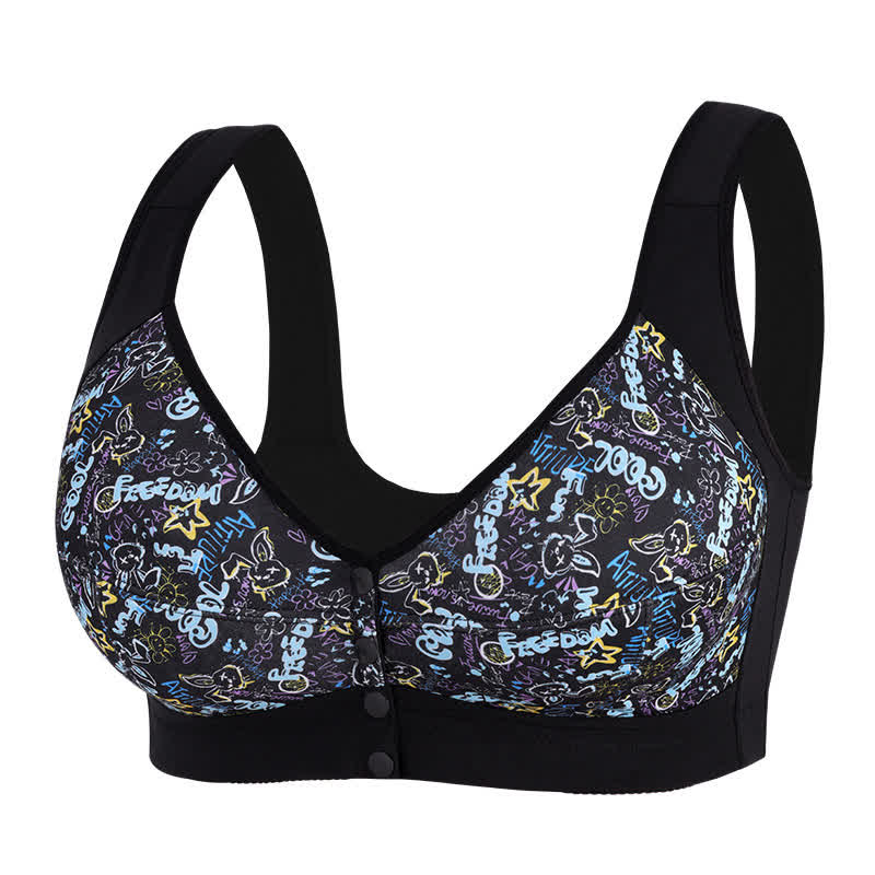 Plus Size Printed Front Closure Wire-Free Bra