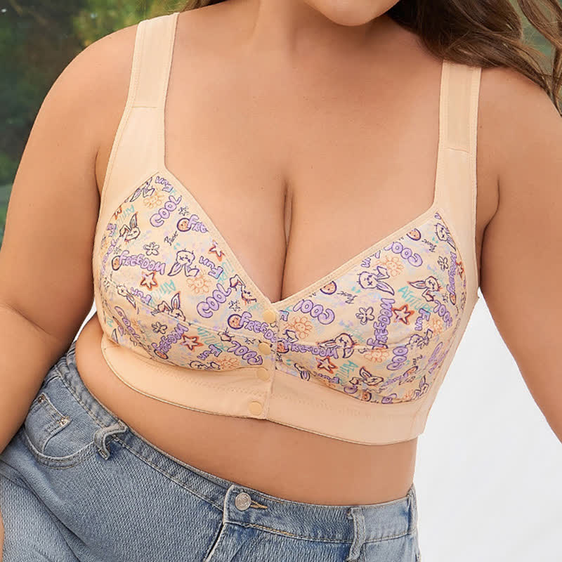 Plus Size Printed Front Closure Wire-Free Bra