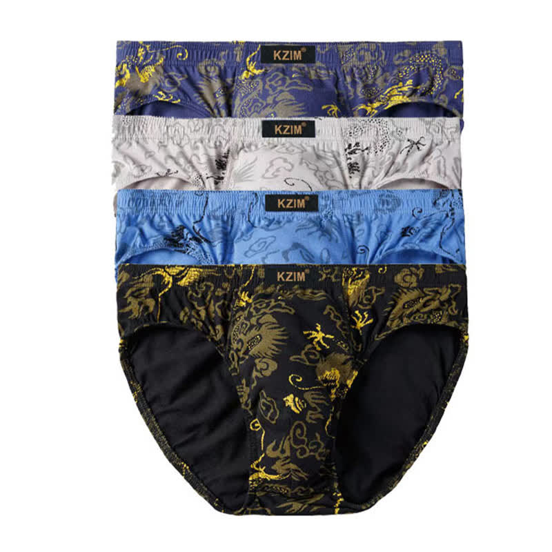 Plus Size Men's Dragon Print Cotton Brief(3 Packs)