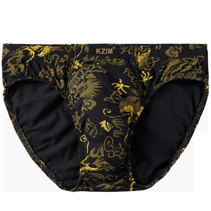 Plus Size Men's Dragon Print Cotton Brief(3 Packs)