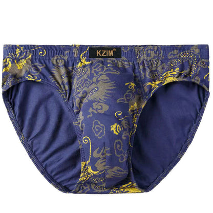 Plus Size Men's Dragon Print Cotton Brief(3 Packs)