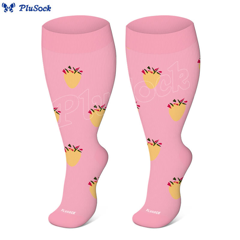 2XL-7XL Plus Size Dog Footprints Pineapple Compression Socks(3 Pairs)