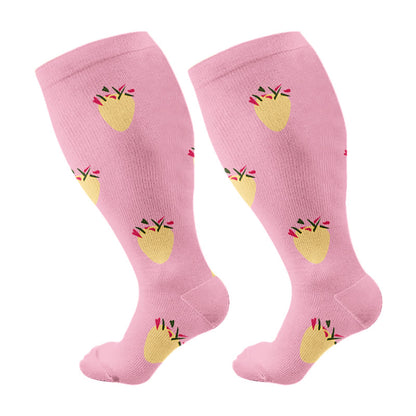 2XL-7XL Plus Size Dog Footprints Pineapple Compression Socks(3 Pairs)