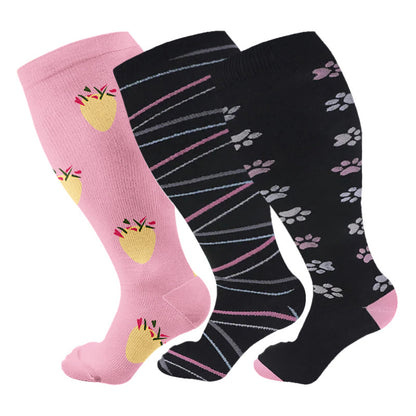 2XL-7XL Plus Size Dog Footprints Pineapple Compression Socks