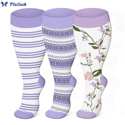 Plus Size Purple Stripe Compression Socks(3 Pairs)