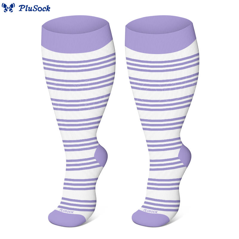 Plus Size Purple Stripe Compression Socks(3 Pairs)