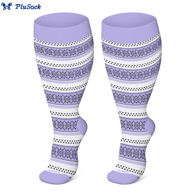 Plus Size Purple Stripe Compression Socks(3 Pairs)