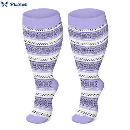 Plus Size Purple Stripe Compression Socks(3 Pairs)