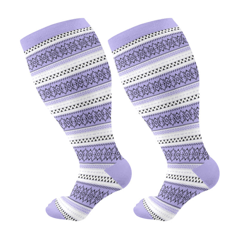 Plus Size Purple Stripe Compression Socks(3 Pairs)