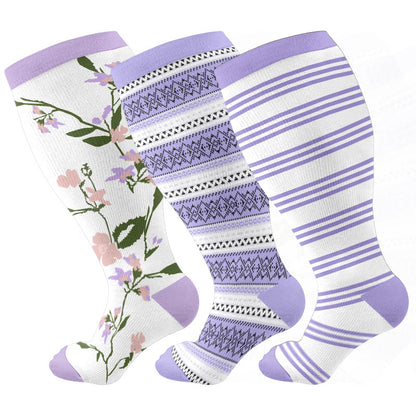 Plus Size Purple Stripe Compression Socks(3 Pairs)