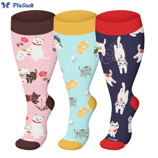 Plus Size Cat Series Compression Socks(3 Pairs)