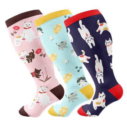 Plus Size Cat Series Compression Socks(3 Pairs)