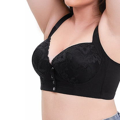 Plus Size Front Button Lace Underwire Bra