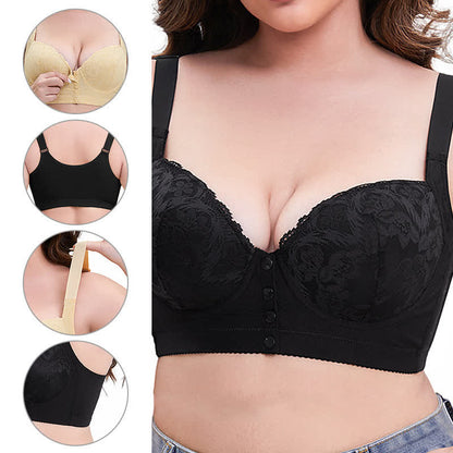 Plus Size Front Button Lace Underwire Bra