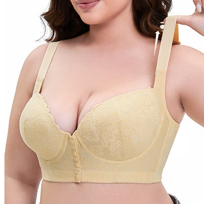 Plus Size Front Button Lace Underwire Bra