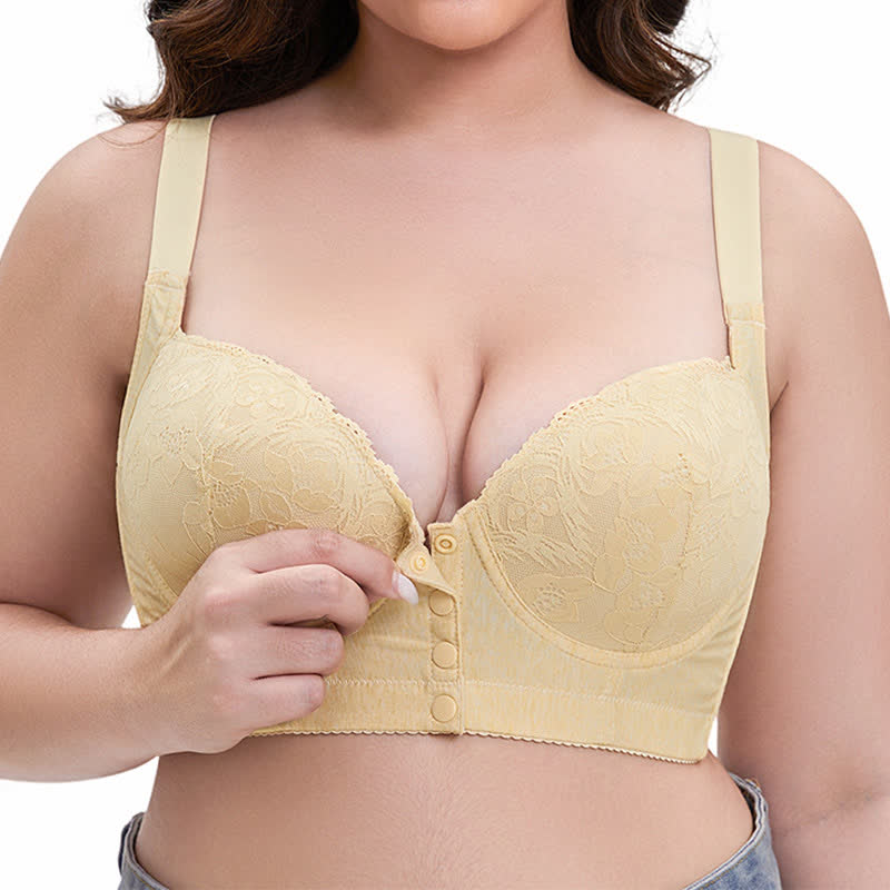 Plus Size Front Button Lace Underwire Bra