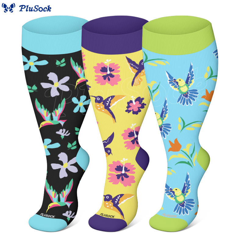 Plus Size Bird Series Compression Socks(3 Pairs)