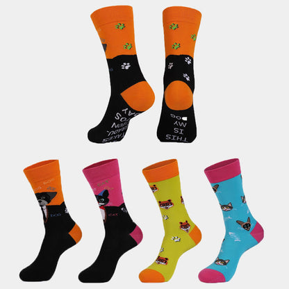 Plus Siz Cats Dogs Series Quarter Socks(4 Pairs)