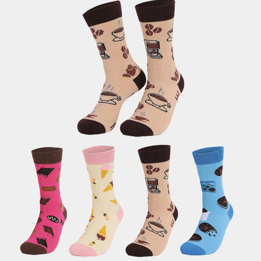 Plus Siz Cookies Coffee Quarter Socks(4 Pairs)