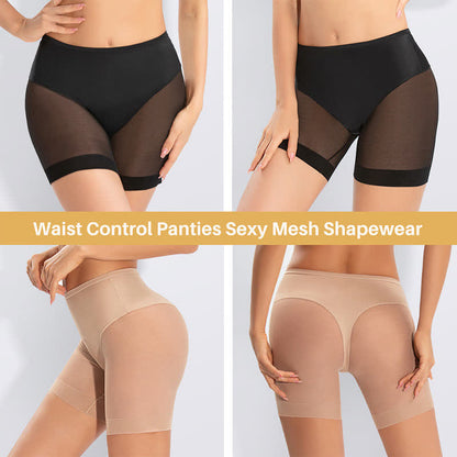 Sexy High Elastic Mid-waist Tummy Tuck Mesh Shaping Shorts