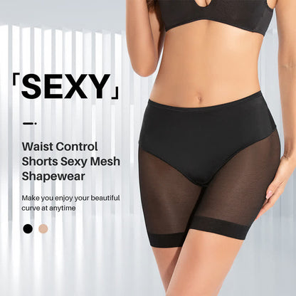 Sexy High Elastic Mid-waist Tummy Tuck Mesh Shaping Shorts