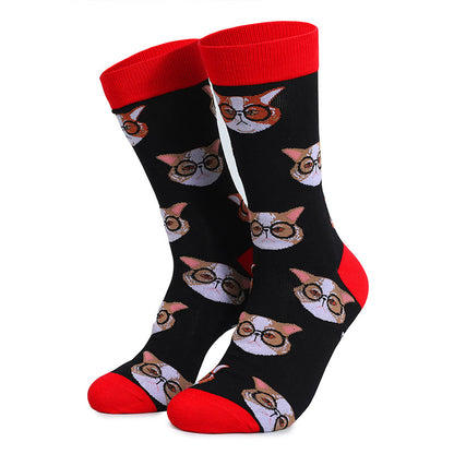 Plus Size Glasses Cat Quarter Socks(5 Pairs)