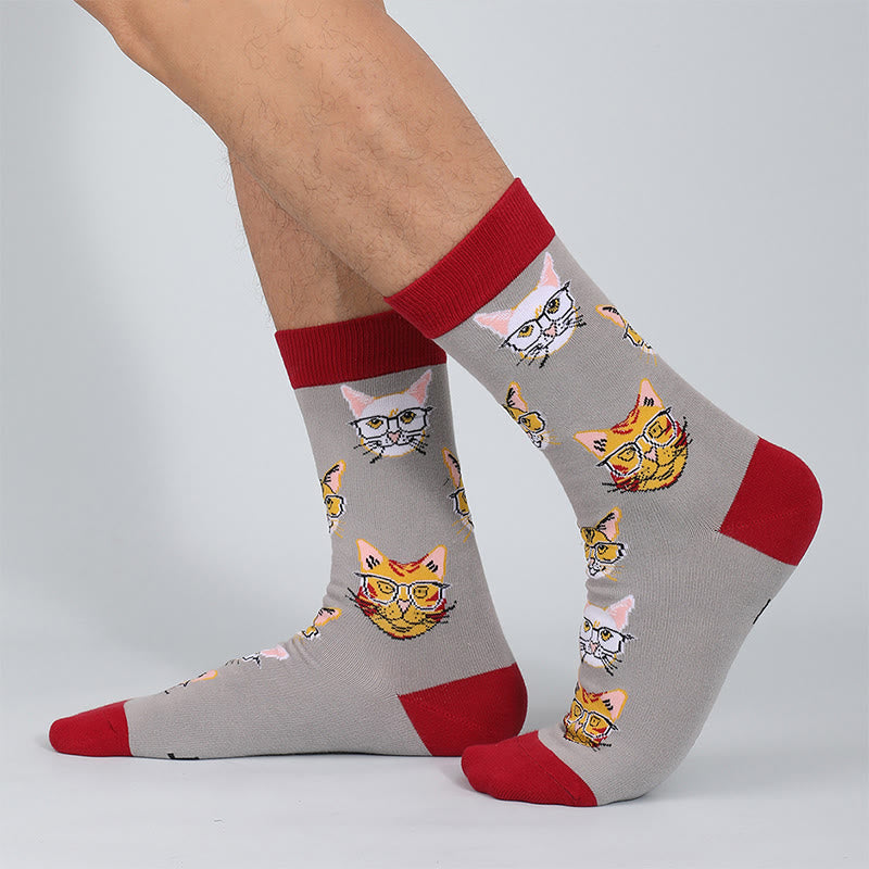 Plus Size Glasses Cat Quarter Socks(5 Pairs)