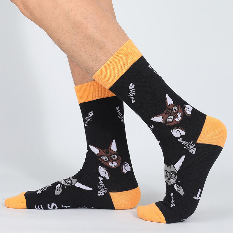 Plus Size Glasses Cat Quarter Socks(5 Pairs)