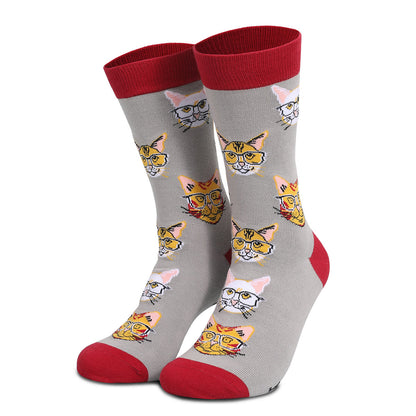 Plus Size Glasses Cat Quarter Socks(5 Pairs)