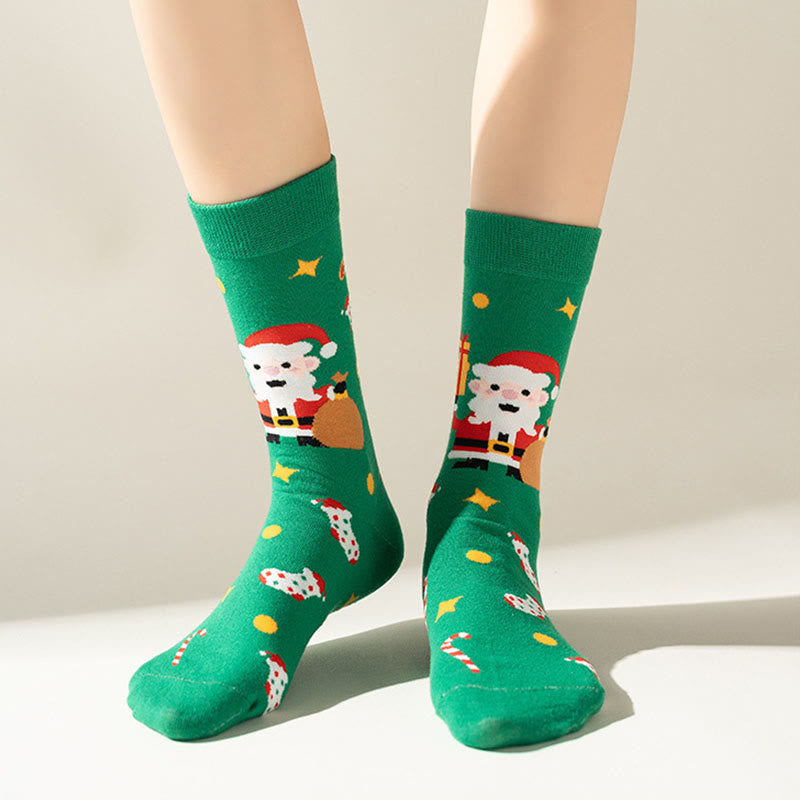 Plus Size Green Christmas Quarter Socks(3 Pairs)