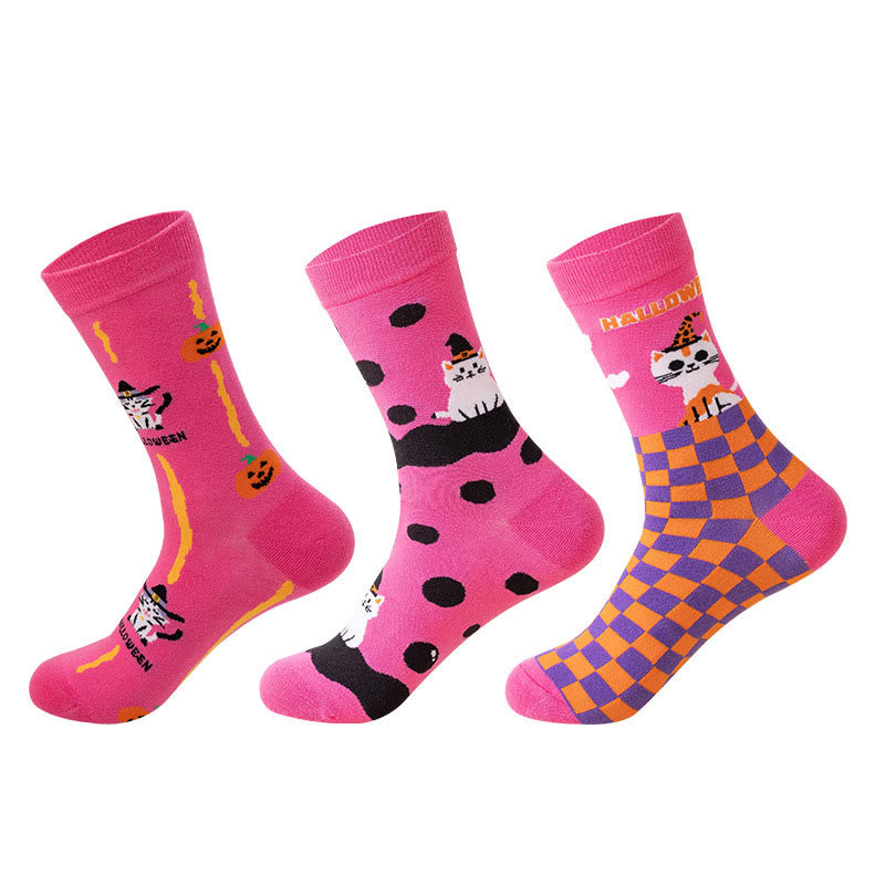 Plus Size Pink Cat Quarter Socks(3 Pairs)