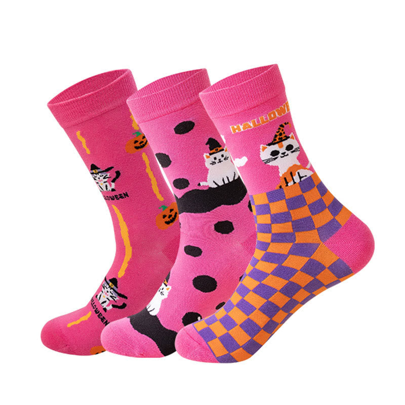 Plus Size Pink Cat Quarter Socks(3 Pairs)