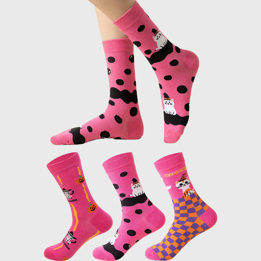 Plus Size Pink Cat Quarter Socks(3 Pairs)