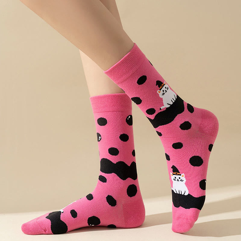 Plus Size Pink Cat Quarter Socks(3 Pairs)