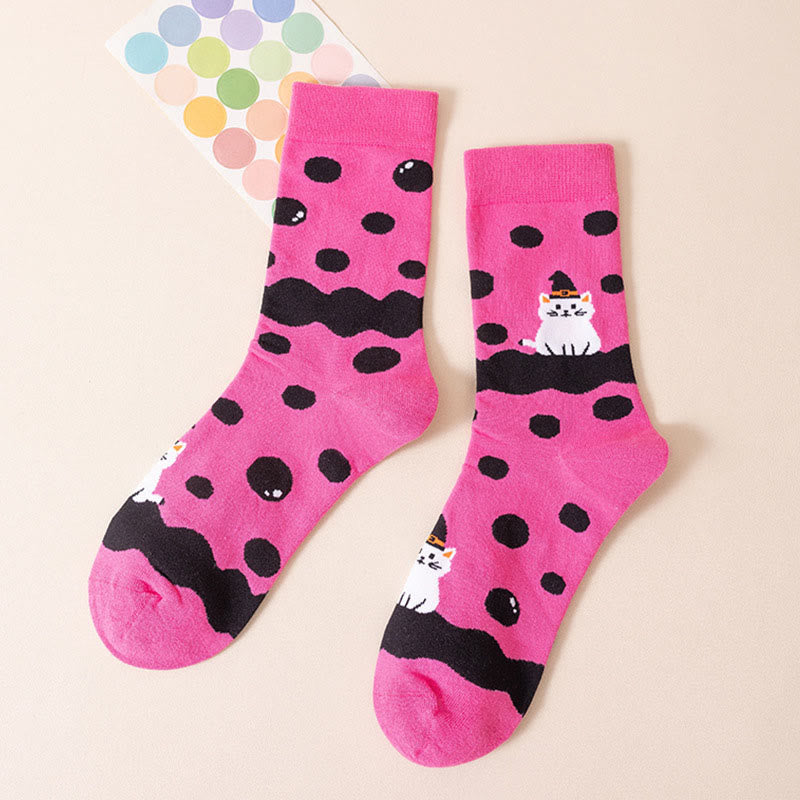 Plus Size Pink Cat Quarter Socks(3 Pairs)